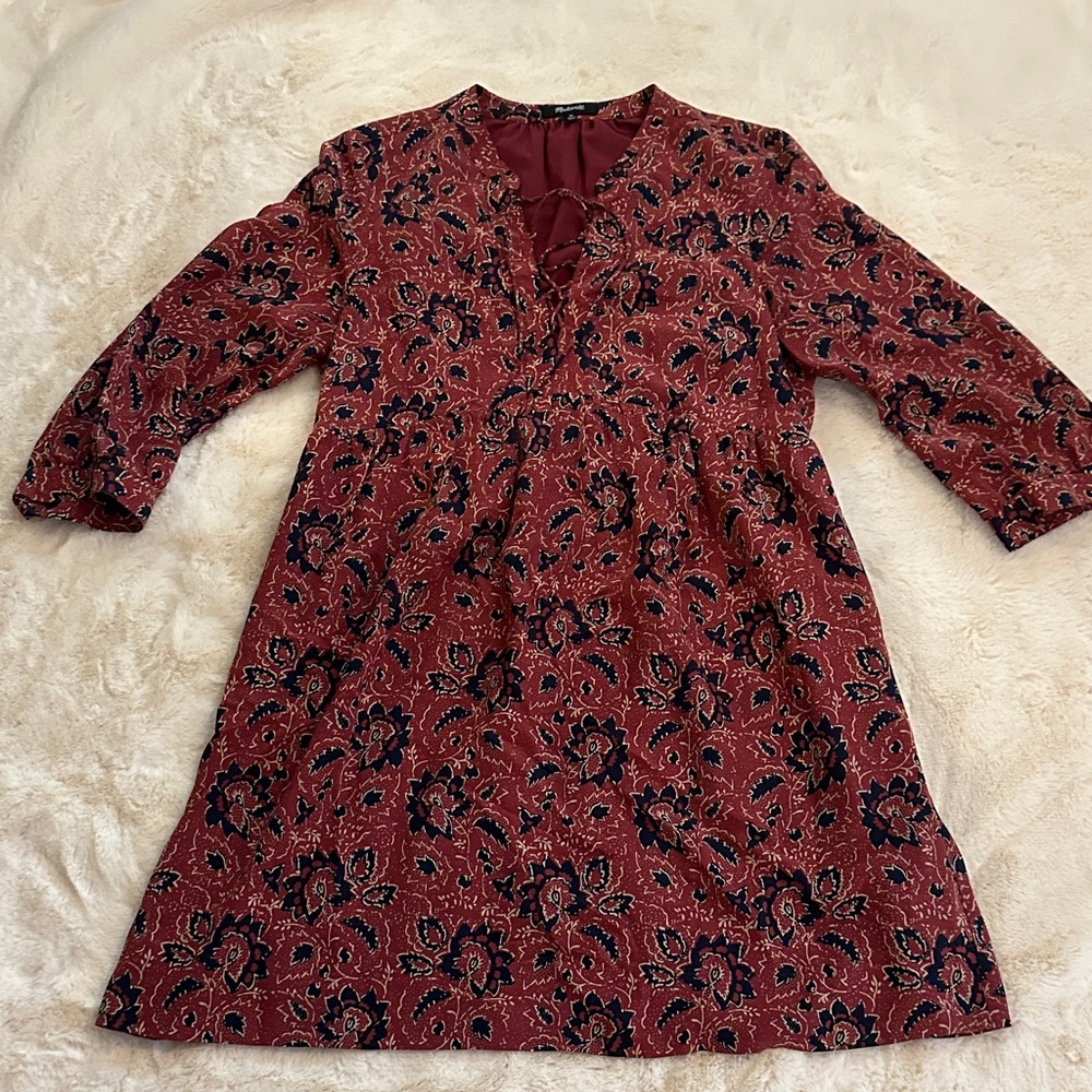 Madewell Silk Paisley Tie-Front Dress, M